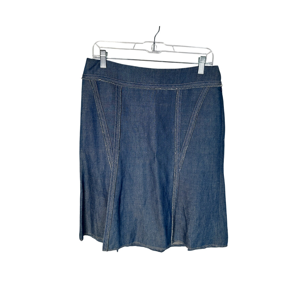 Neiman Marcus 10 Lida Baday Linen Denim 2 Piece Suit Set Jacket Skirt Flower Pin - Picture 7 of 15